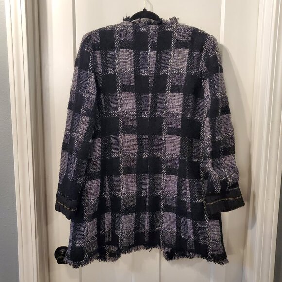 SPANNER Wool Blend Long Blazer Jacket black/white check print Women's 6 - Picture 5 of 8